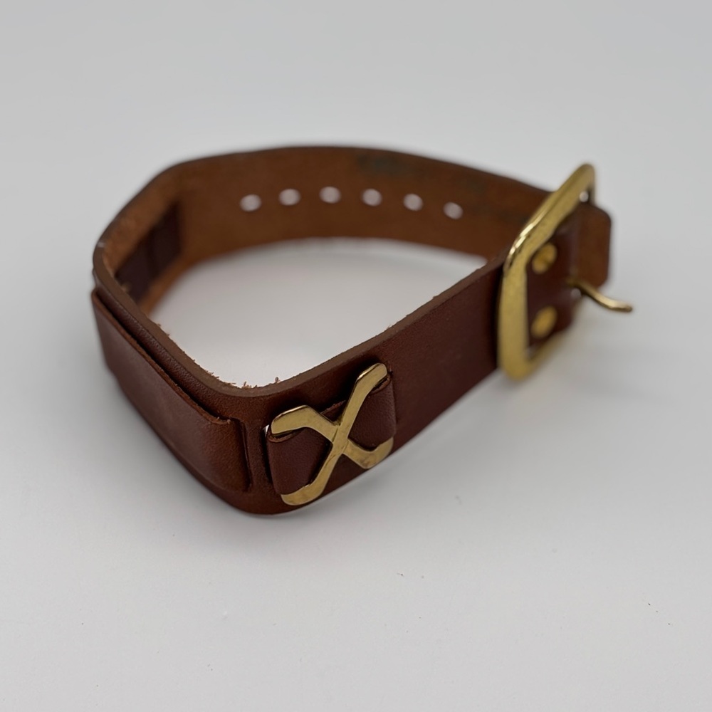 Vintage 32mm Genuine Brown Leather w/ Gold Accents & Buckle Watch Band Strap New